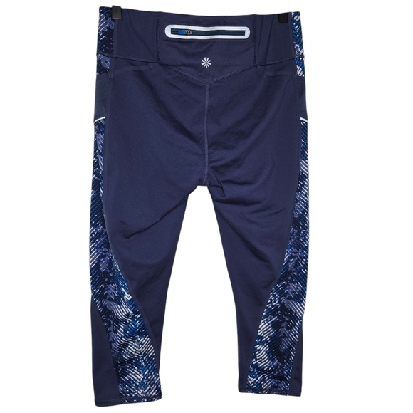 Athleta Revolve Stride Mid Rise Capri Indigo Floral Panel Leggings Size Medium - Picture 2 of 10